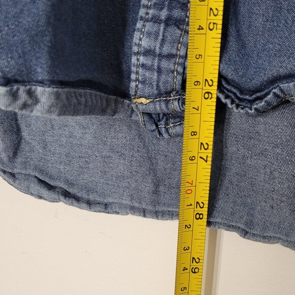 Vintage Blue Jeans Pockets Cotton Collared Slim Fit Button-Up Denim Shirt Small - Picture 12 of 14
